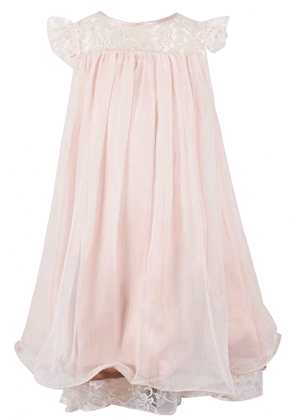 Blush Pink Lace Chiffon Curly Hem Flower Girl Dress